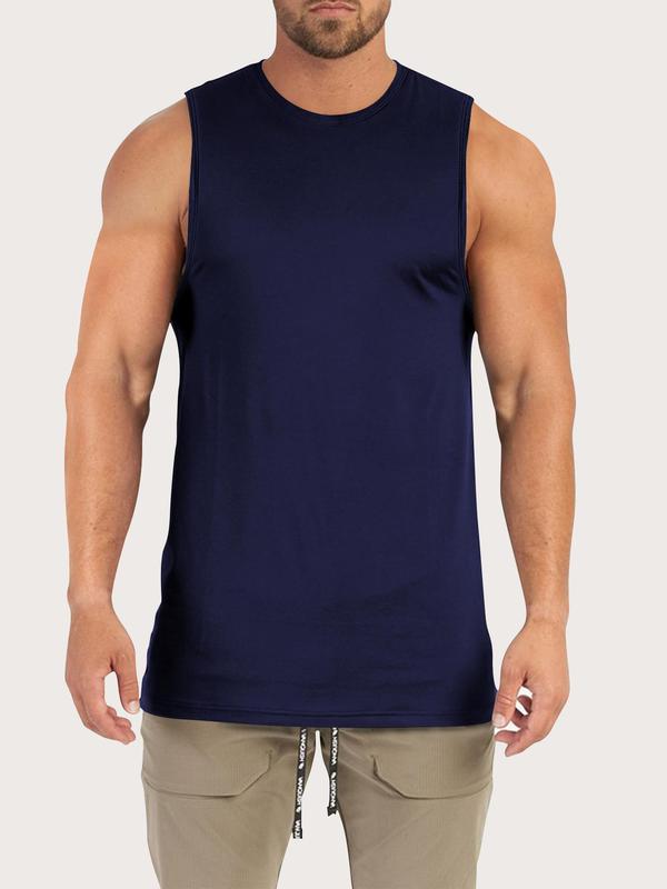 Men's Plus Size Plain Round Neck Tank Top, Comfort Breathable Sleeveless Top for Summer, Casual Comfy Men's Plus Size Clothes for Daily Outdoor Wear