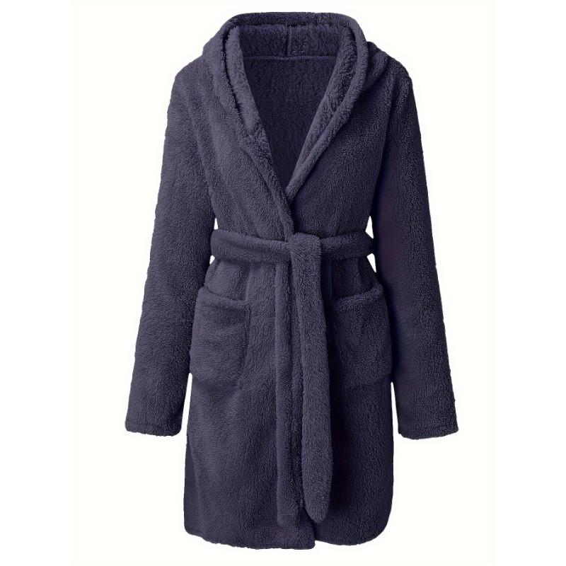 PLUS SIZE Men's Fleece Cozy Long Sleeve Hooded Robe - Casual Solid Color with Belt & Pockets for Fall Winter