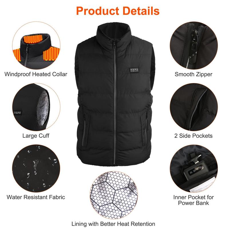 1Pc Heated Vest Men Women Heated Jacket with 23 Heating Zones 3 Heat Levels USB Powered Machine Washable for Winter Hiking Skiing Skating Outdoor Activities Menswear Collar Menswear Collar Long Polyester Long Polyester Short Smooth Tops Warmer