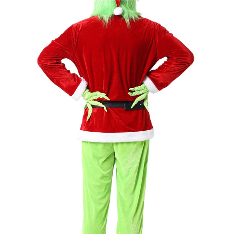 Creative Halloween Costume Set Santa Claus Hat Top Boots Green Hair Monster Mask Gloves Cosplay Costume