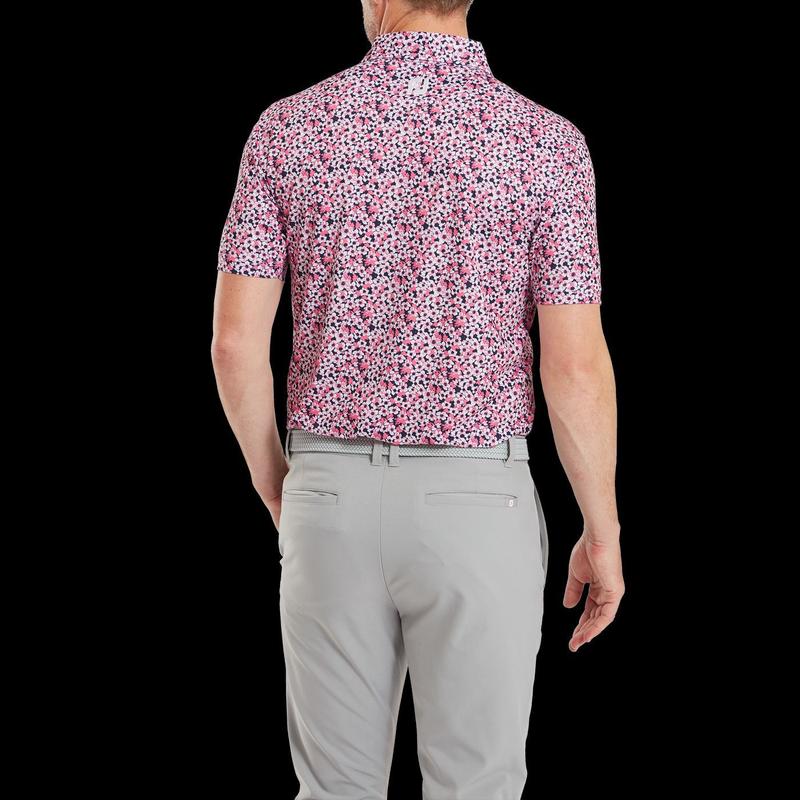 2024 FootJoy Primrose Print Lisle Men's Polo - Coral Red