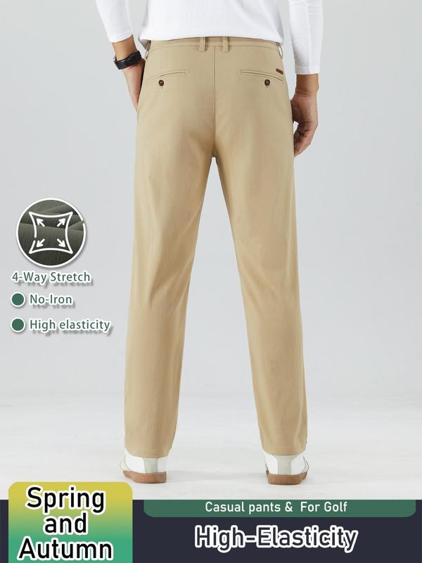 Men's Solid Color Button Fly Pocket Pants, Regular Fit Casual Comfy Trousers for Spring & Fall, Men Bottoms for Daily Wear