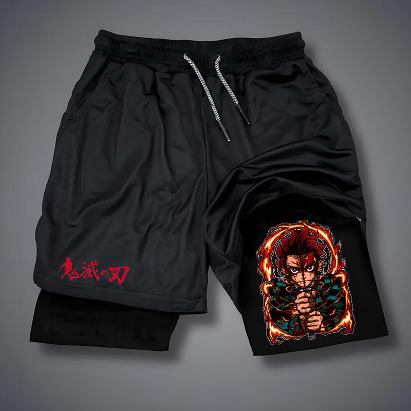 Summer Outdoor Men Anime Gym Shorts Running Casual Thin Breathable Shorts Jogging Fitness Sports Double-layer Shorts Mens Shorts Graphic Men Performance Shorts Mens Gym Clothes