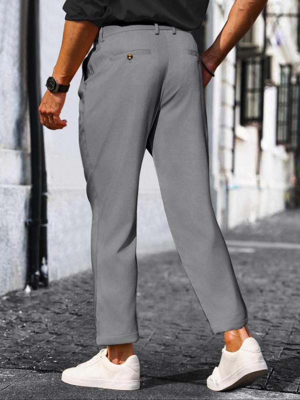 Men's Solid Button Fly Straight Leg Pants, Comfort Loose Casual Plain Pocket Trousers for Work Office Business Daily Wear,  Pants for Men, Men's Bottoms for All Seasons