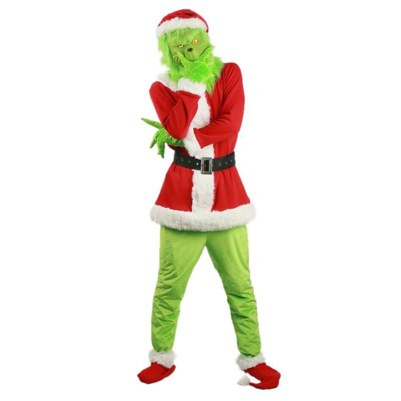 Creative Halloween Costume Set Santa Claus Hat Top Boots Green Hair Monster Mask Gloves Cosplay Costume