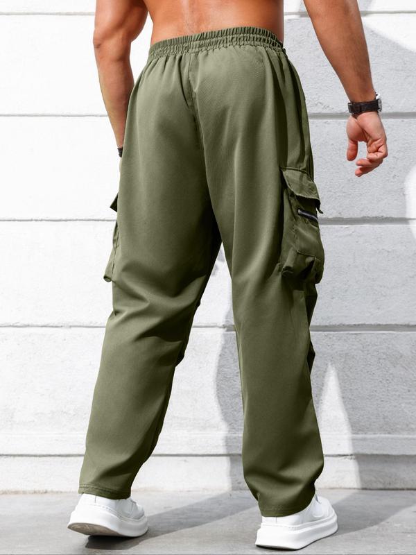  Men's Solid Flap Pocket Cargo Pants, Casual Streetwear Regular Fit Drawstring Waist Jogger Pants for Daily Wear, Pants for Men, Men's Trousers for Fall, Fall Bottoms 2024