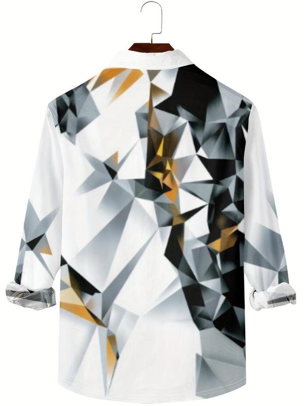 Men's Geometric Print Zipper Half Placket Polo Shirt, Regular Fit Casual Long Sleeve Collared Top for Daily Outdoor Wear, Fashion Men's Clothes for All Seasons