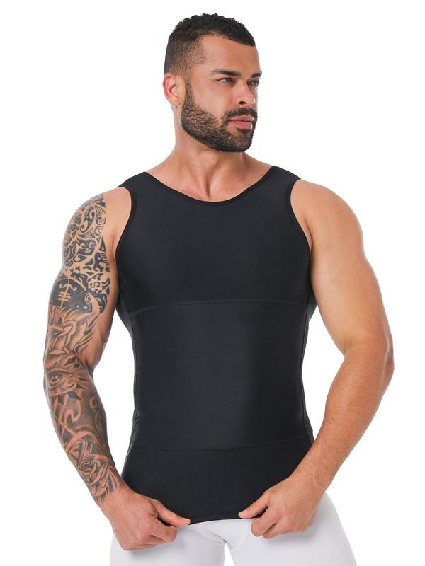 Men's Solid Color Compression Shapewear Tank Top, High Stretch Sleeveless Shaper Vest, Tummy Control Shapewear for Men