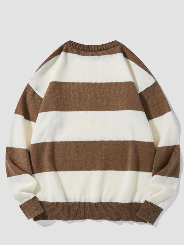 Men's Colorblock Striped Print Round Neck Sweater Pullover, Regular Fit Casual Long Sleeve Crew Neck Jumper for Fall & Winter, Fashion Men's Knitwear for Daily Wear