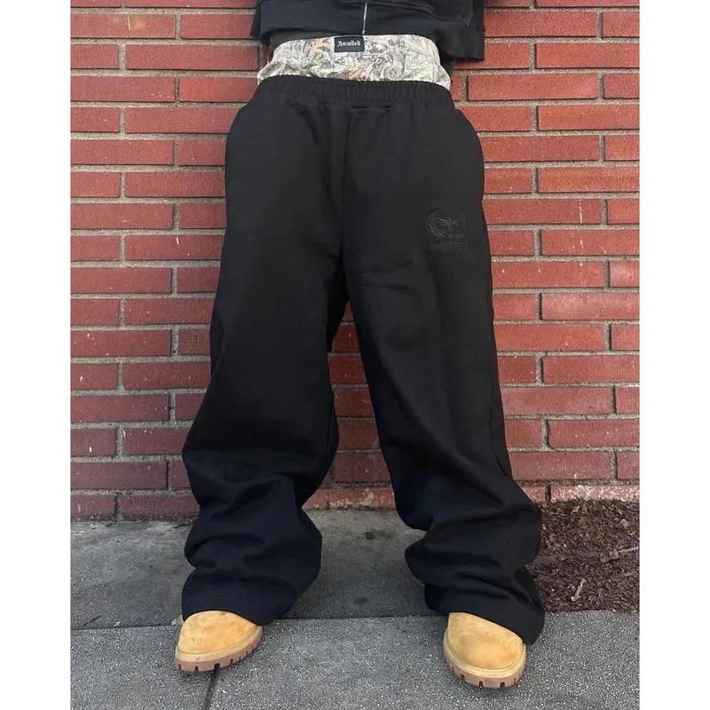 Y2K pants vintage Harajuku double Embroidered waist Sweatpants Men Wome Hip Hop Casual High waisted Wide Leg Pants Streetwear