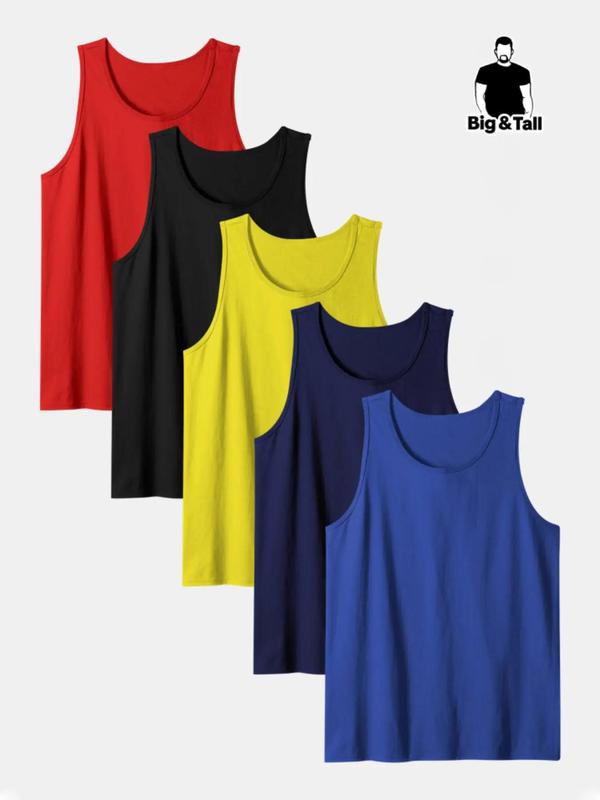 Men's Plus Size Plain Round Neck Tank Top, Comfort Breathable Sleeveless Top for Summer, Casual Comfy Men's Plus Size Clothes for Daily Outdoor Wear