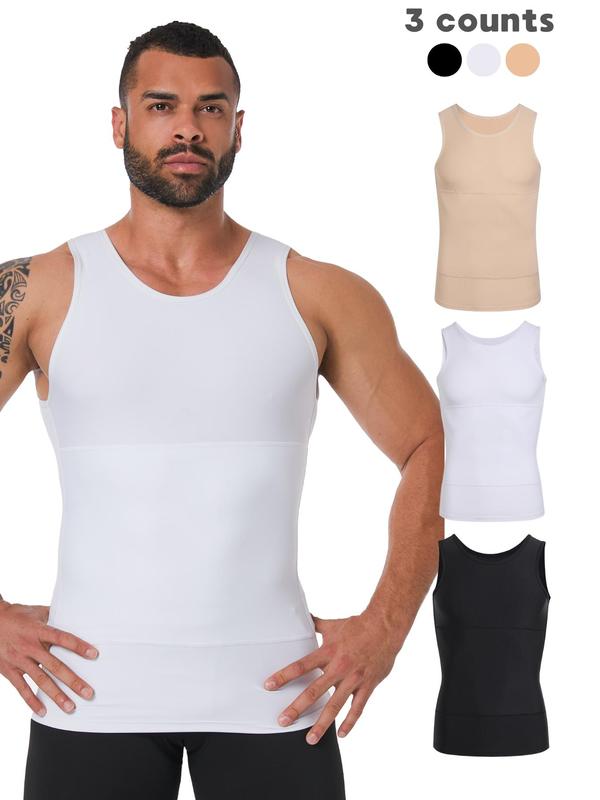 Men's Solid Color Compression Shapewear Tank Top, High Stretch Sleeveless Shaper Vest, Tummy Control Shapewear for Men