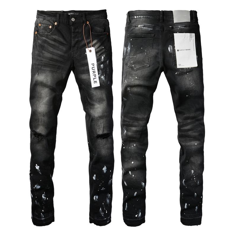 Purple brand Men's Jeans Casual Comfort Holes Fashionable Straight Skinny Slim Fit Jeans, Ripped Stretch Jeans Denim Pants