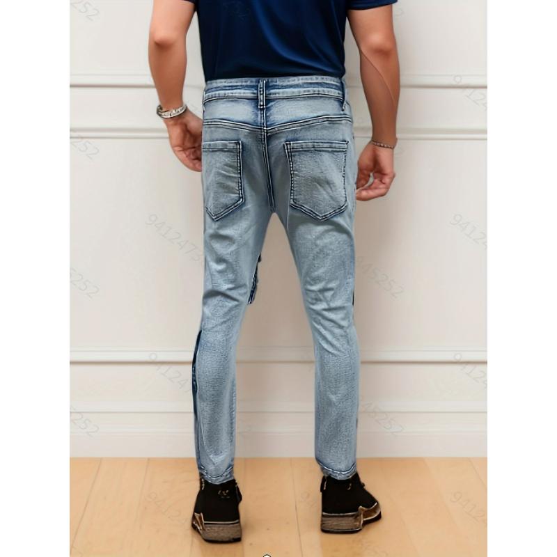 Men's Casual Slim Fit Harem Jeans, Fashionable Street Stretch Multi-pocket Motorcycle Pants