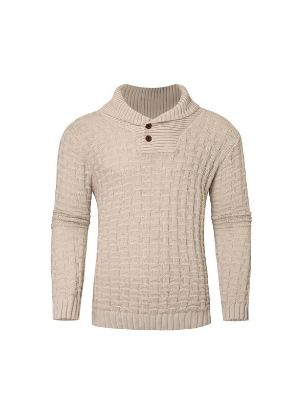 Men's Solid Button Front Sweater, Regular Fit Casual Long Sleeve Shawl Collar Jumper for Fall & Winter, Men's Knitwear for Daily Wear