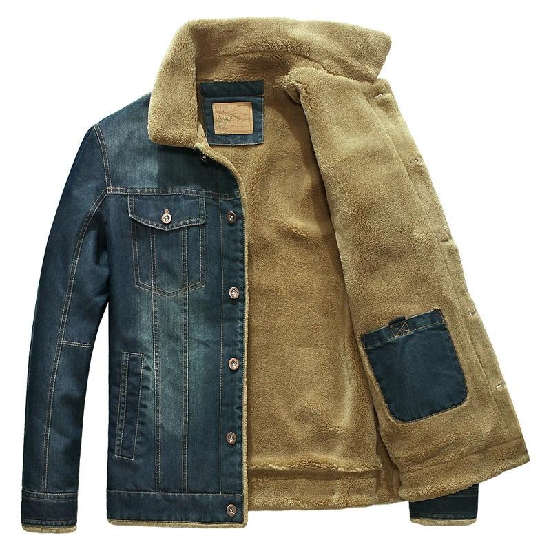 Men Windbreaker Fleece Thick Warm Winter Denim Jacket Mens Jackets Outwear Jeans Coat Male Multi-pockets Cowboy Clothing