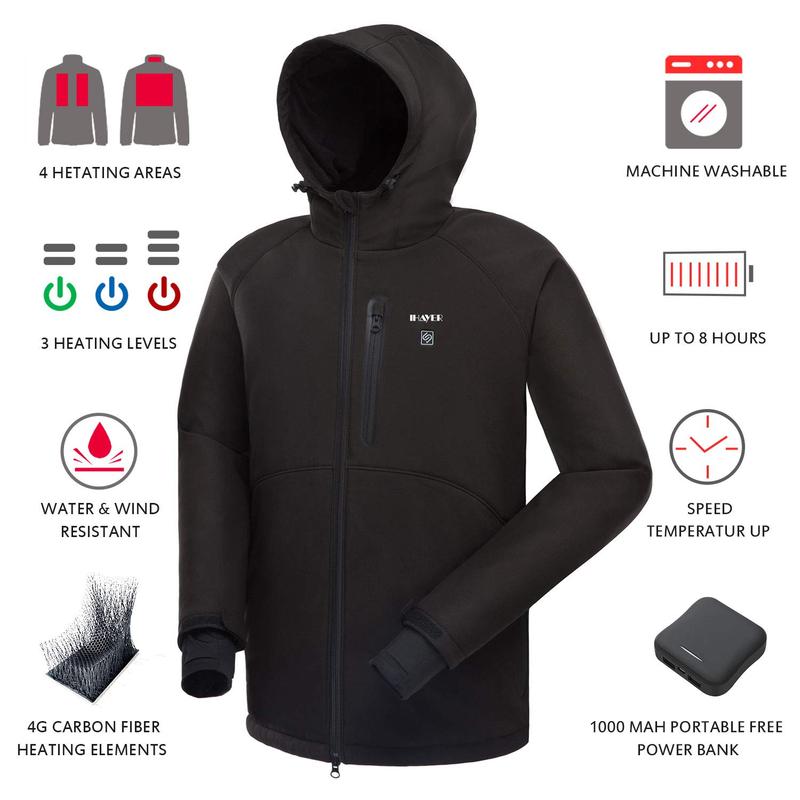 Hooded Men and women Slim Fit Heated Jacket with Battery Pack for Winter Lightweight Waterproof Rechargeable Warm Coats unisex Menswear Tops