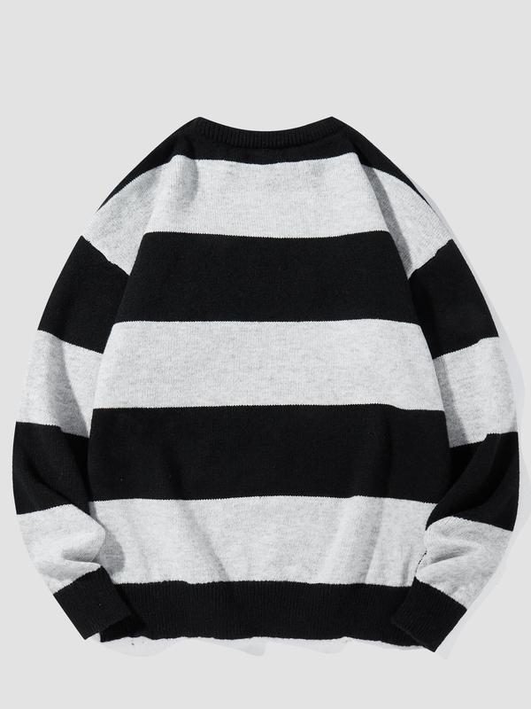 Men's Colorblock Striped Print Round Neck Sweater Pullover, Regular Fit Casual Long Sleeve Crew Neck Jumper for Fall & Winter, Fashion Men's Knitwear for Daily Wear