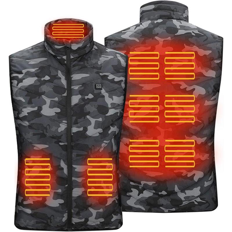 Men Women Heated Vest Unisex Puffer Padded Camo Smart Heating Jacket Rechargeable USB Winter Warm Heating Coat Zip Pocket