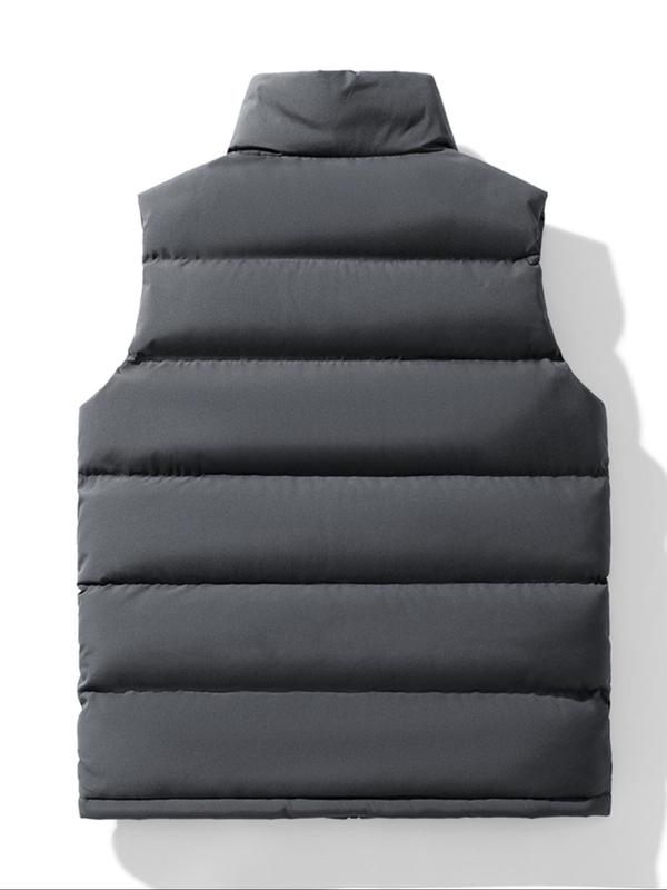 Men's Solid Zip Up Funnel Neck Warm Gilet, Regular Fit Casual Pocket Design Sleeveless Outerwear for Fall & Winter, Men's Clothes for Daily Wear