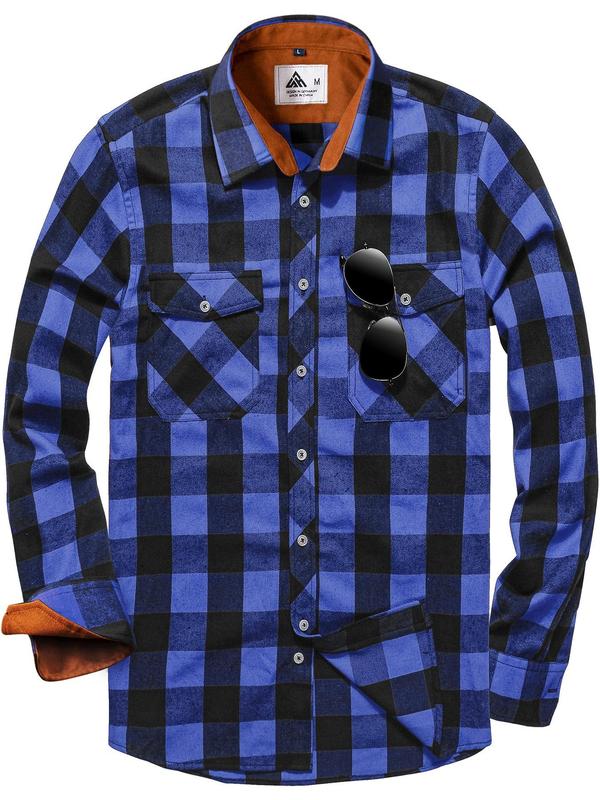 Men's Plaid Print Button Front Shirt, Shirts for Men, 2000s Shirts, School Tops, Regular Fit Casual Long Sleeve Pocket Collar Top for Fall, Fall Clothes, Fashion Fall Men's Clothes for Daily Wear, Vintage Clothing