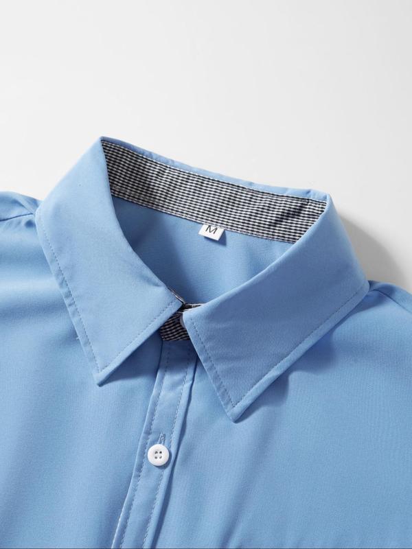 Men's Solid Color Pocket Button Front Shirt,   Casual Long Sleeve Collared Top for Fall & Winter, Men's Clothes for Daily Wear