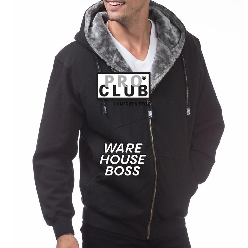 PROCLUB Men's Heavyweight Pile Full Zipper Hoodie Casual Fur Jacket 2 Pockets Hip Hop Relaxed Fit Full Zip Jackets Warm Comfort Thick Plain Menswear PRO CLUB