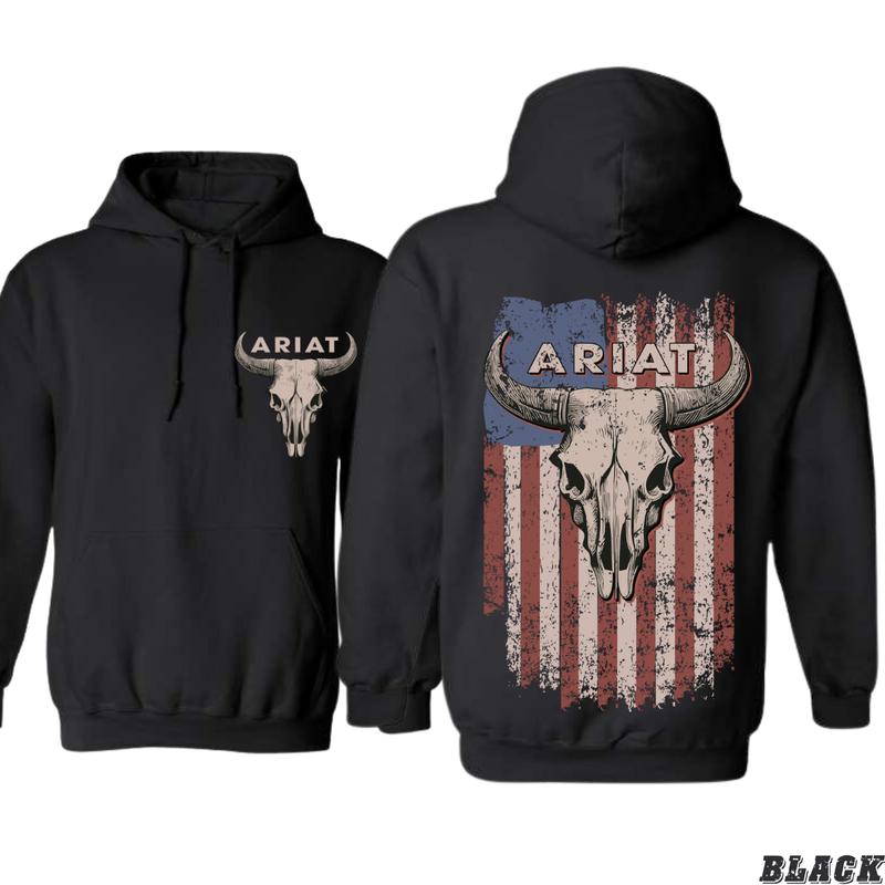 Ariat Patriotic Hoodie - Bold Skull and Flag Graphic, Perfect for Western Enthusiasts