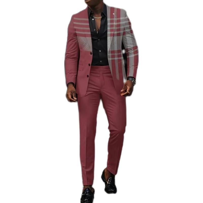 Mens Slim Fit Striped Suit Set - Fashionable 2-Piece Blazer & Trousers Outfit - Comfortable Casual Business Wear for Modern Style - Perfect for Office, Parties & All-Season Use Menswear Polyester Collar Tops Fabric Formal