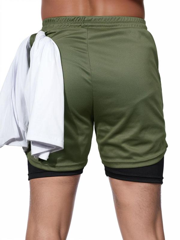 Men's 2 in 1 Drawstring Waist Shorts, Breathable Comfortable Pocket High Waist Shorts, Casual Men's Bottoms for Outdoor