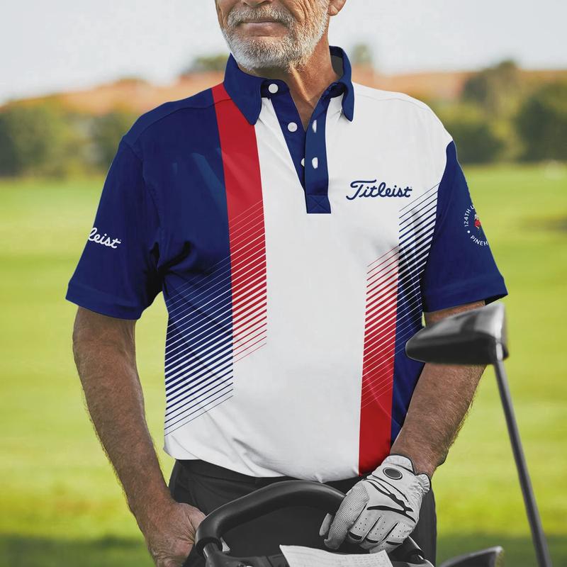 Sport Titleist 124th U.S. Open Pinehurst Golf Polo Shirt Blue Red Striped Pattern White All Over Print Polo Shirt For Men