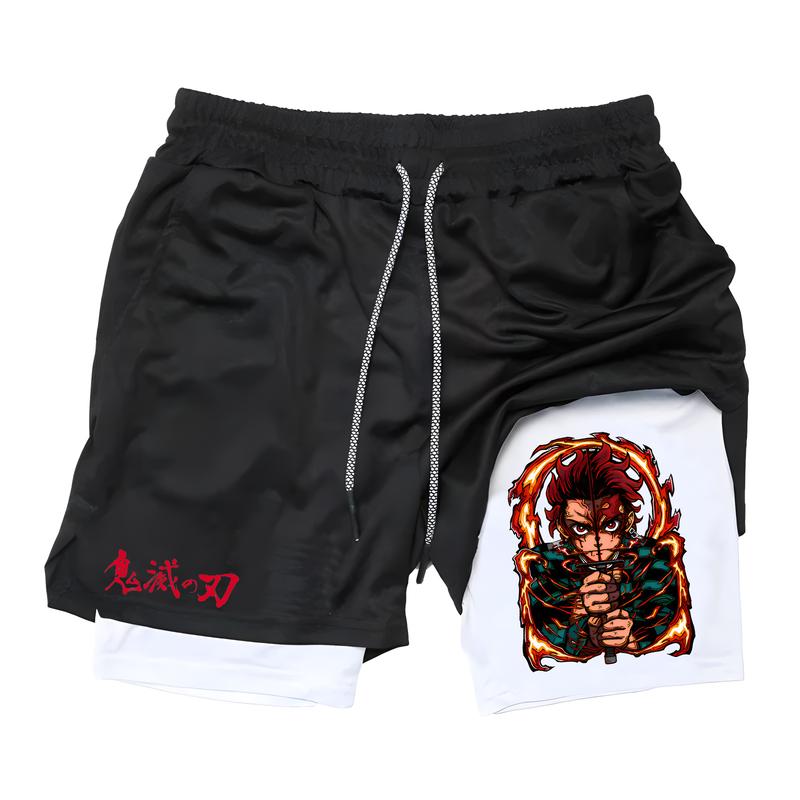 Summer Outdoor Men Anime Gym Shorts Running Casual Thin Breathable Shorts Jogging Fitness Sports Double-layer Shorts Mens Shorts Graphic Men Performance Shorts Mens Gym Clothes