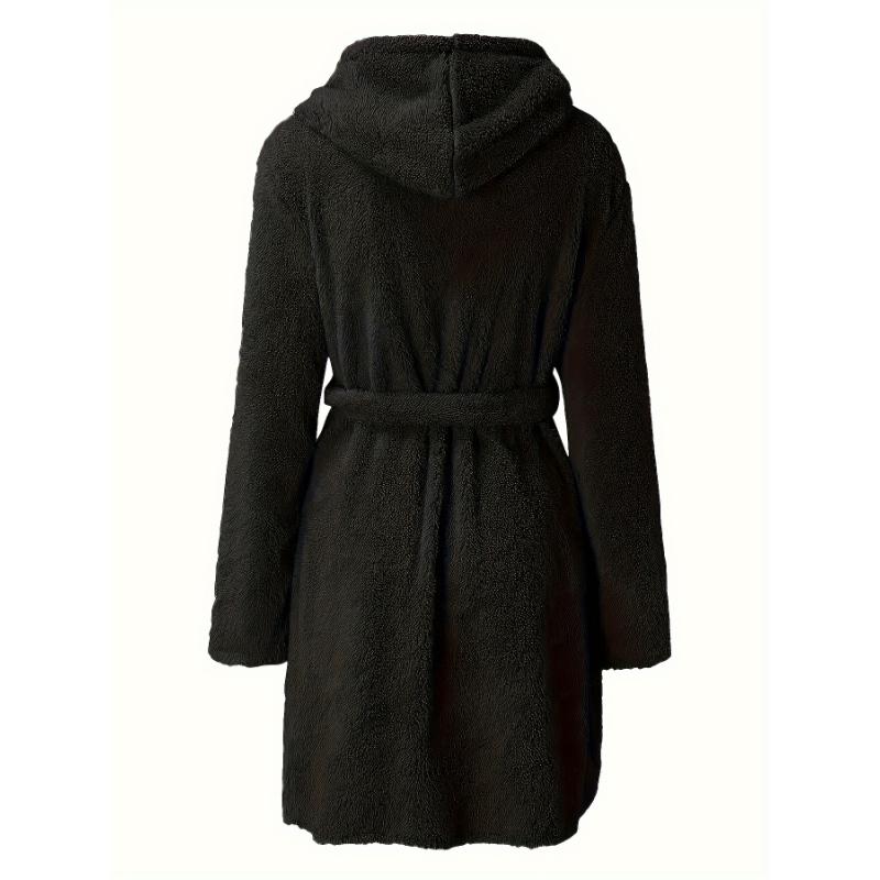 PLUS SIZE Men's Fleece Cozy Long Sleeve Hooded Robe - Casual Solid Color with Belt & Pockets for Fall Winter