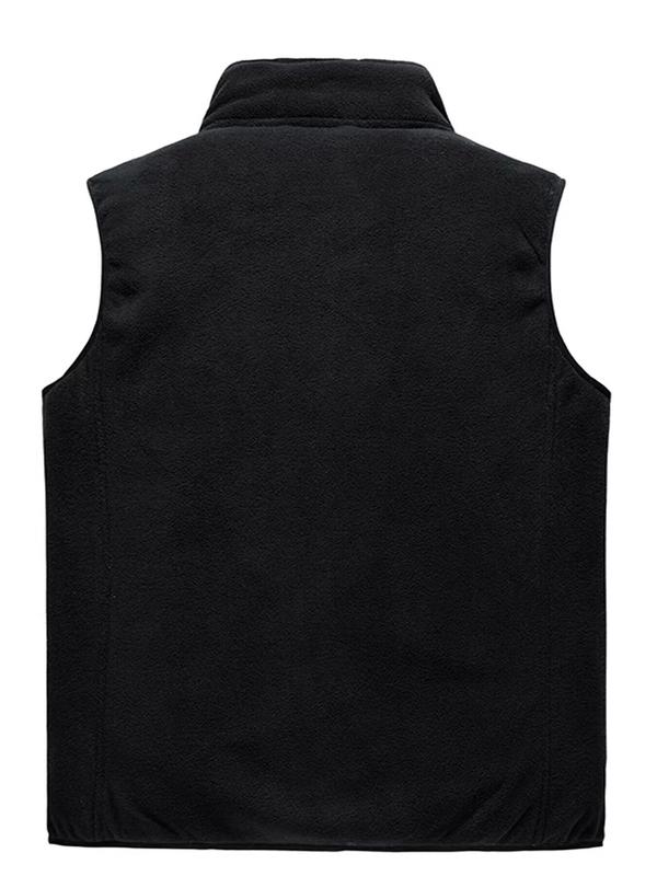 Men's Thermal Lined Zip Up Vest Jacket, Regular Fit Casual Sleeveless Stand Collar Coat, Patched Letter Winter Jacket, Streetwear,  Men's Fall Clothing,  Men's Outerwear, Jackets for Men