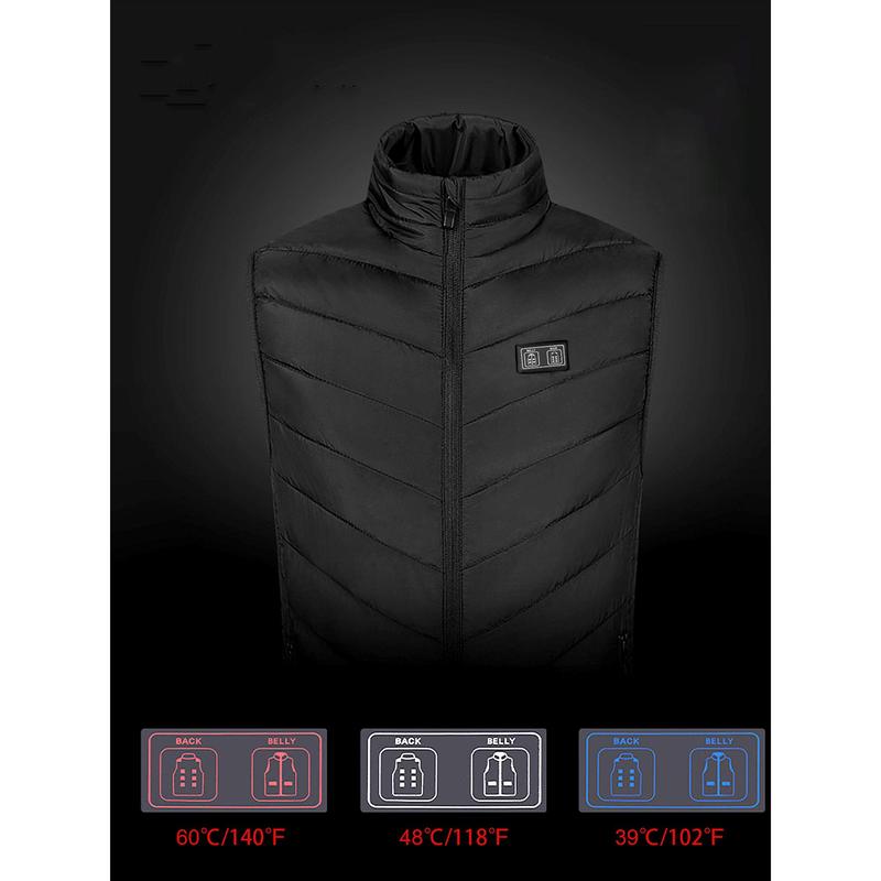 Unisex Heated Vest with 9 Heating Zones, Washable Lightweight Zip Heated Vest,Three-speed temperature adjustment.Warm waistcoat for outdoor sports