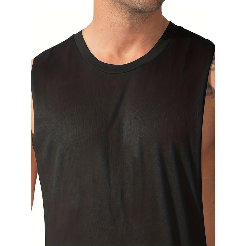 New-Muscle show strong men's fast drying breathable loose breathable comfortable sleeveless high performance vest sleeveless top solid colour casual cotton round neck fitness spring and summer outdoor men's clothing Menswear Gamis