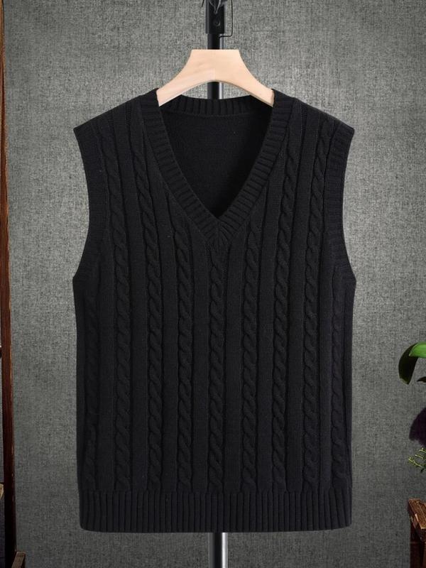 Men's Textured V Neck Sweater Vest, Regular Fit Casual Soft Comfy Sleeveless Knitwear Top for Spring & Fall, Fashion Men's Knit Clothing for Daily Wear, Fall Outfits, Fallfreshness