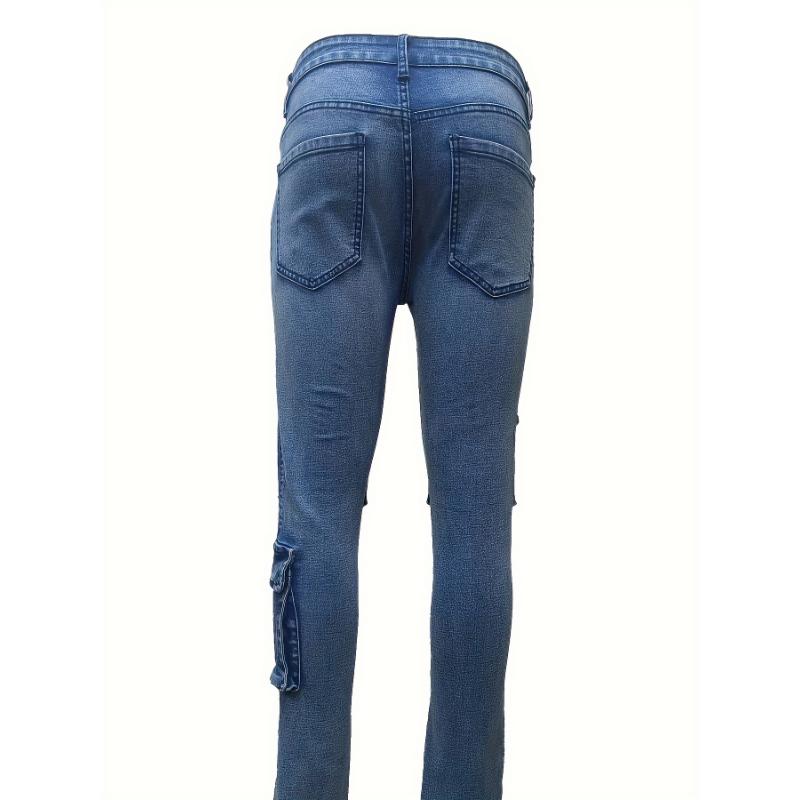 Men's Casual Slim Fit Harem Jeans, Fashionable Street Stretch Multi-pocket Motorcycle Pants