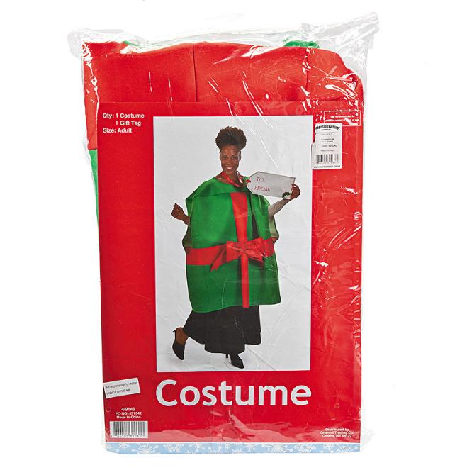 Adults Christmas Present Polyester Costume with Gift Tag Necklace - One Size