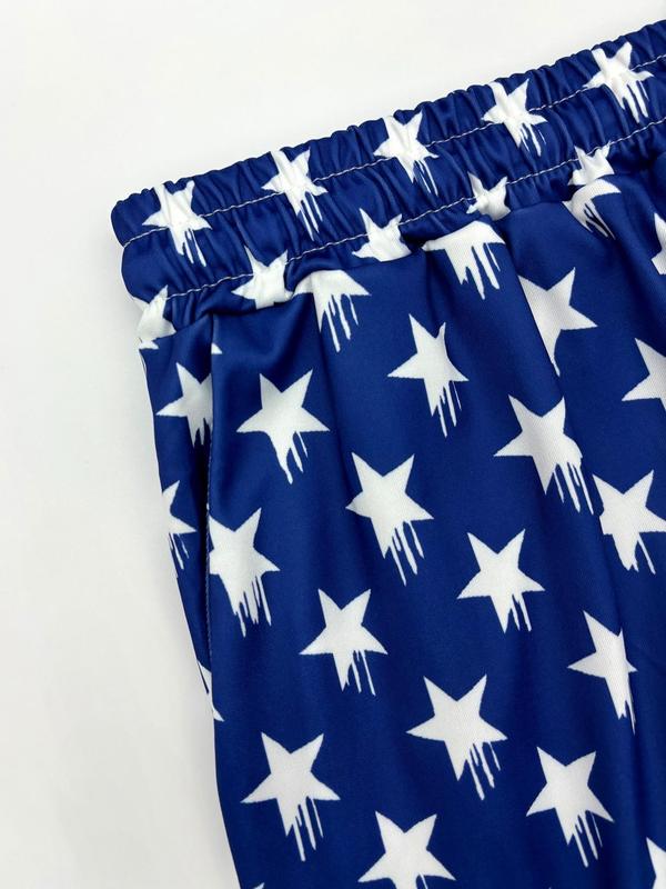 Men's American Flag Print Drawstring Waist Pants, Casual Comfy Regular Fit Pocket Straight Leg Trousers for Beach Vacation, Fashion Men's Bottoms for All Seasons