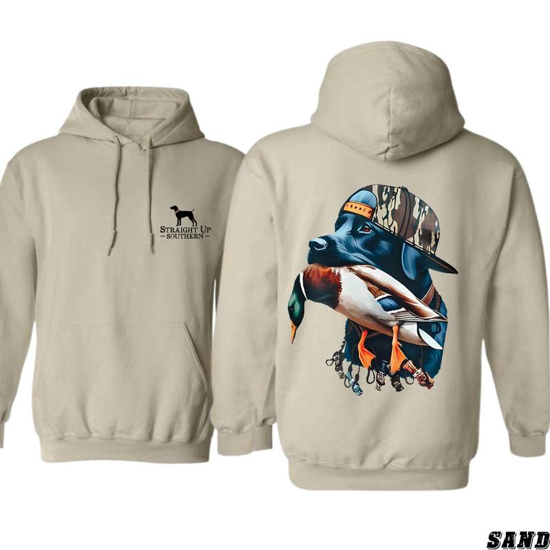 Straight Up Southern Hoodie - Bold Black Hunting Dog with Duck Graphic, Unisex Hoodie for Adventure and Style Menswear Sweaters, Perfect for Outdoorsmen and Waterfowl Hunters, For men, For women