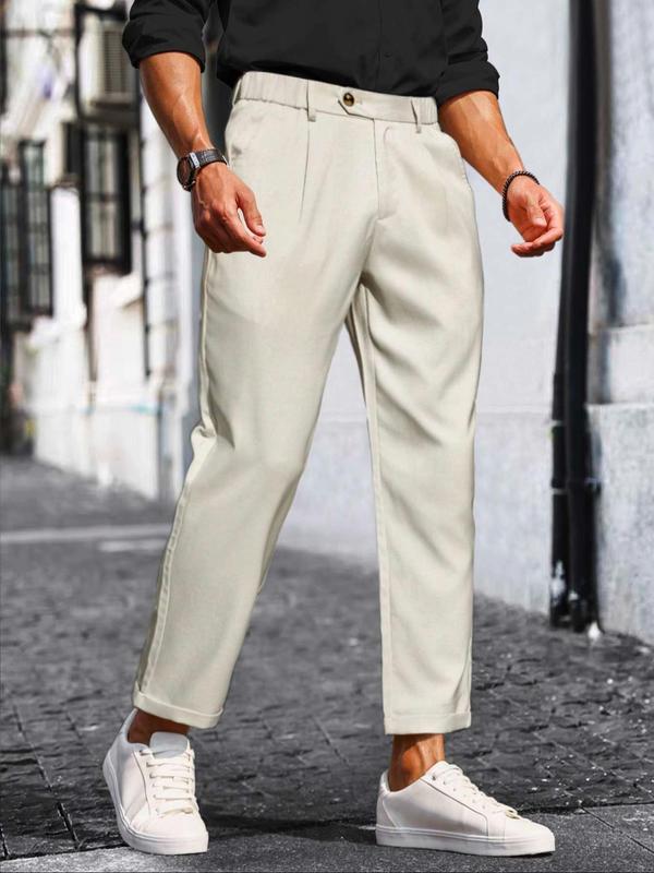 Men's Solid Button Fly Straight Leg Pants, Comfort Loose Casual Plain Pocket Trousers for Work Office Business Daily Wear,  Pants for Men, Men's Bottoms for All Seasons