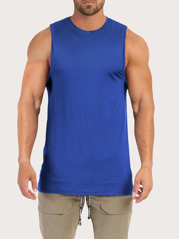 Men's Plus Size Plain Round Neck Tank Top, Comfort Breathable Sleeveless Top for Summer, Casual Comfy Men's Plus Size Clothes for Daily Outdoor Wear