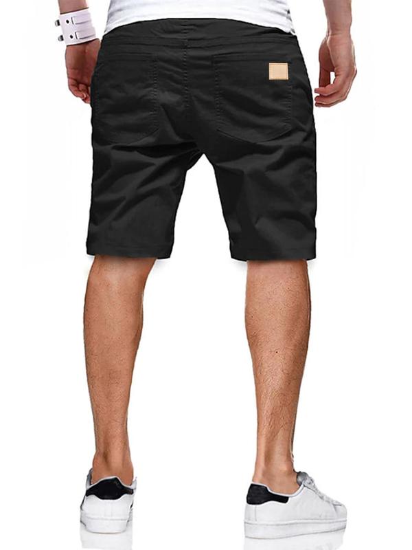 Men's Letter Patched Pocket Drawstring Waist Shorts, Casual Loose Solid Straight Leg Shorts for Summer, Woven Bottoms for Men