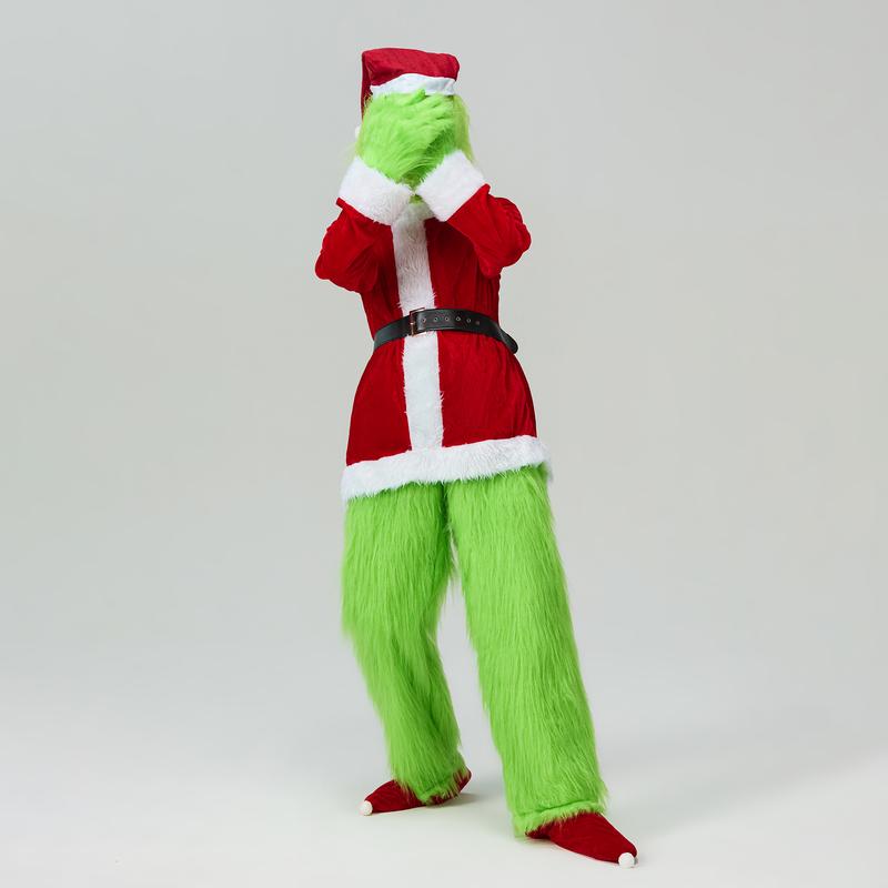 Creative Halloween Costume Set Santa Claus Hat Top Boots Green Hair Monster Mask Gloves Cosplay Costume