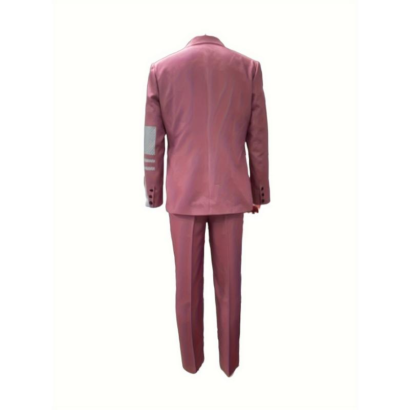 Mens Slim Fit Striped Suit Set - Fashionable 2-Piece Blazer & Trousers Outfit - Comfortable Casual Business Wear for Modern Style - Perfect for Office, Parties & All-Season Use Menswear Polyester Collar Tops Fabric Formal