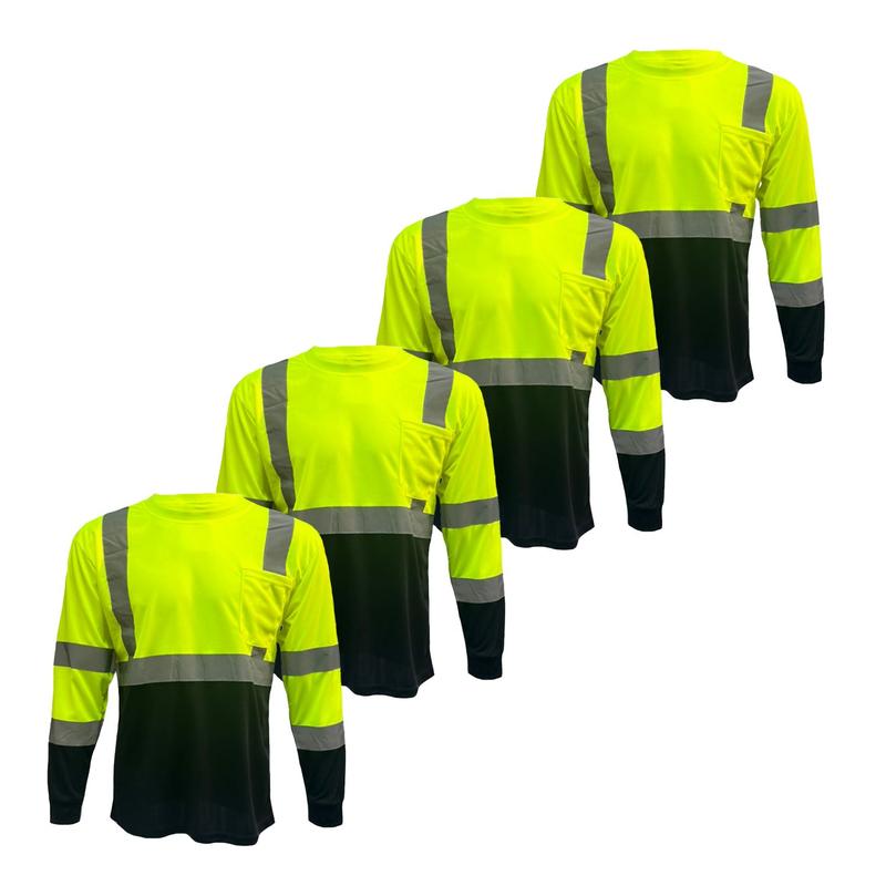 4 PACK SHIRT Class 3 High Visibility Orange OR YELLOW long sleeve safety shirt with reflector