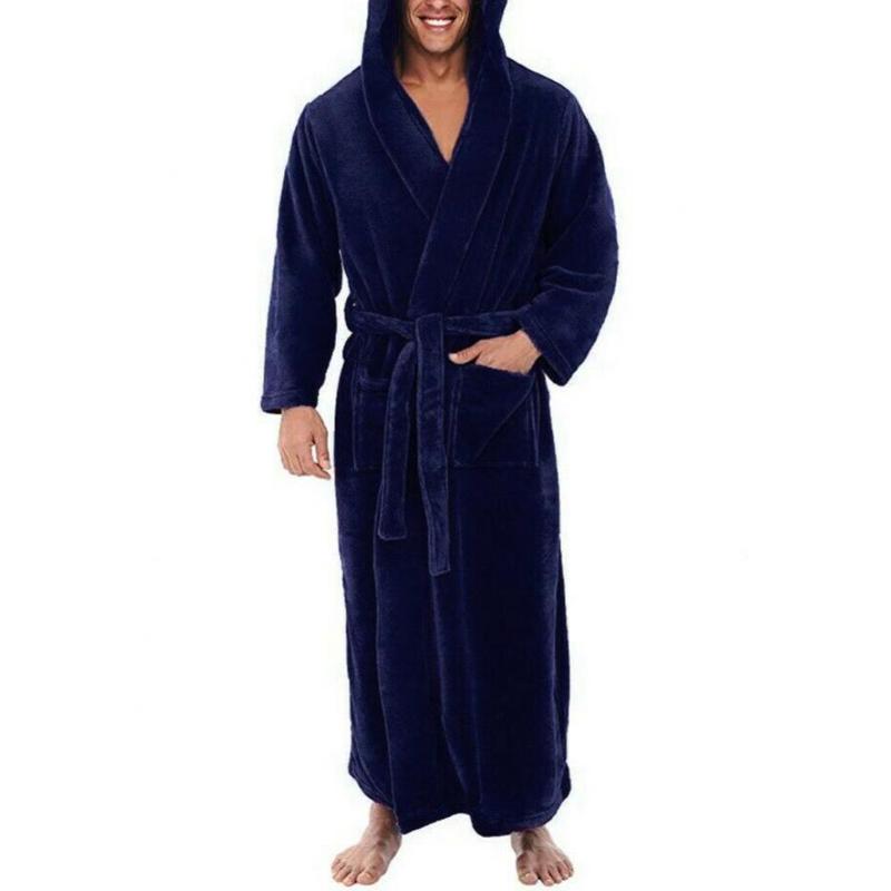 Male  Robe Male With Hooded Thick Dressing Gown Men's Bathrobe Winter Long Robe Mens Bath Robes Homewear