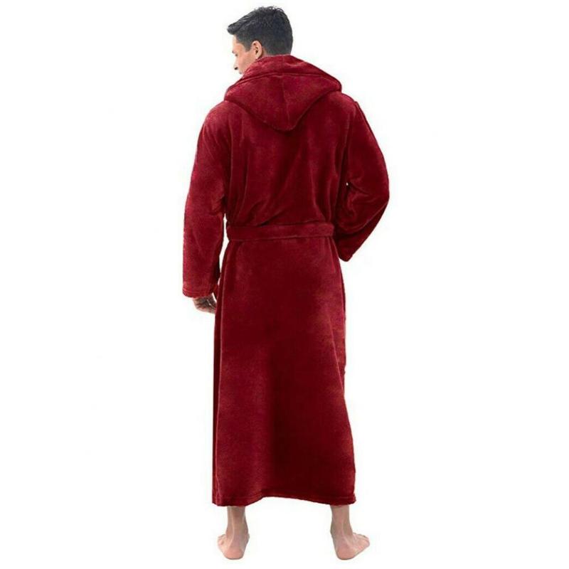 Male  Robe Male With Hooded Thick Dressing Gown Men's Bathrobe Winter Long Robe Mens Bath Robes Homewear