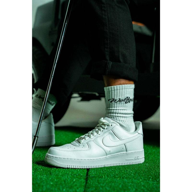 Arctic White Script Crew Socks